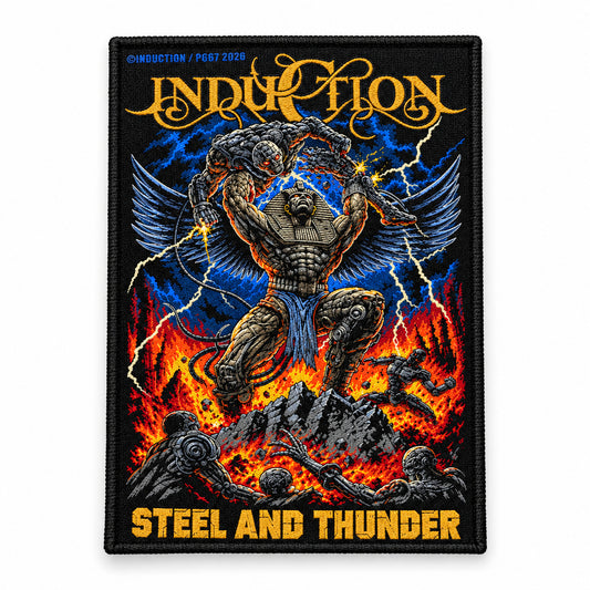 Steel and Thunder sew-on patch — embroidered artwork mock-up